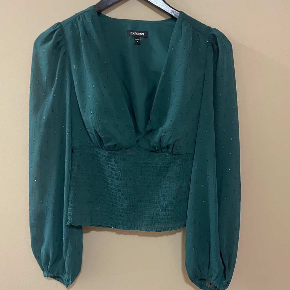 Gorgeous Dark Green Smocked Blouse